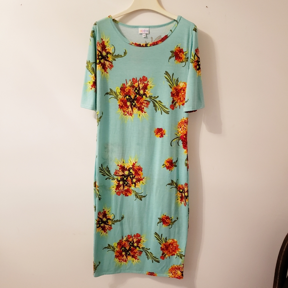 Lularoe Julia dress size S blue floral